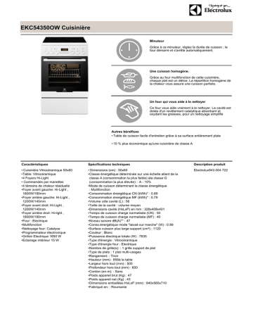 Electrolux EKC54350OW Fiche technique | Fixfr