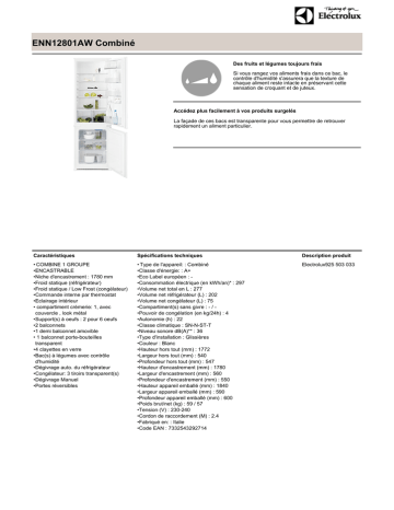 Electrolux ENN12801AW Fiche technique | Fixfr