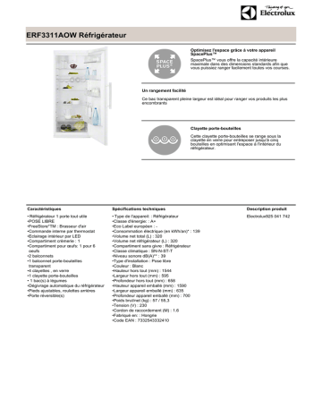 Electrolux ERF3311AOW Fiche technique | Fixfr