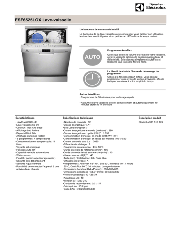 Electrolux ESF6525LOX Fiche technique | Fixfr