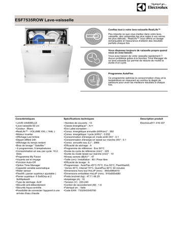 Electrolux ESF7535ROW Fiche technique | Fixfr