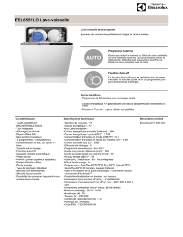 Electrolux ESL6551LO Fiche technique | Fixfr