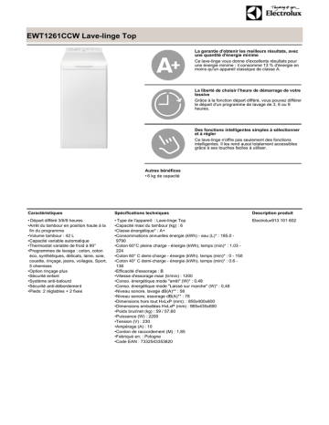 Electrolux EWT1261CCW Fiche technique | Fixfr