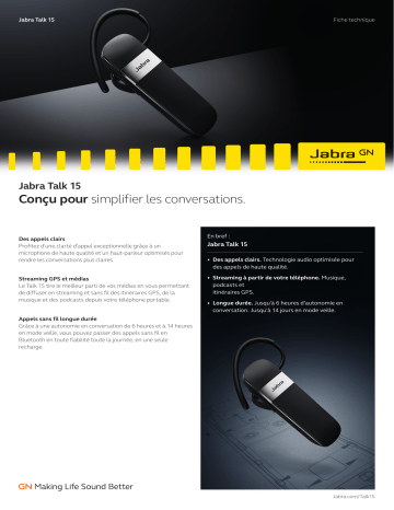 Jabra Talk 15 Fiche technique | Fixfr