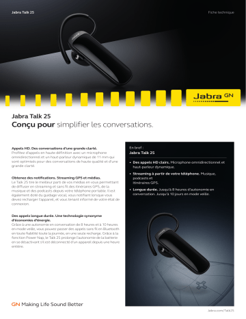 Jabra Talk 25 Fiche technique | Fixfr