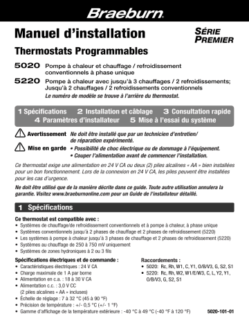 Mode d'emploi | Robertshaw Braeburn 5020 5220 Thermostat Manuel utilisateur | Fixfr