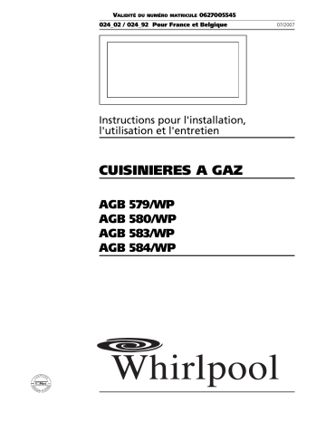 AGB 579/WP | AGB 584/WP | Mode d'emploi | Whirlpool AGB 583/WP Manuel utilisateur | Fixfr