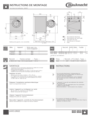 WAPC 88540 | Whirlpool WAPC 86560 Guide d'installation | Fixfr