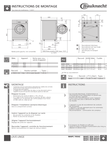 WAPC 74542 | WAPC ZEN 86542 | WAPC ZEN 86561 | Whirlpool WAPC ZEN 74541 Guide d'installation | Fixfr