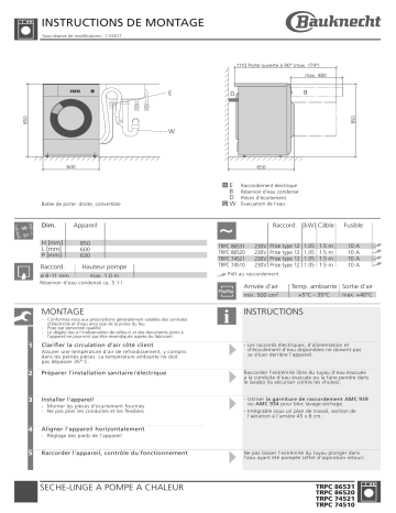 TRPC 74510 | TRPC 74521 | TRPC 86531 | Whirlpool TRPC 86520 Guide d'installation | Fixfr