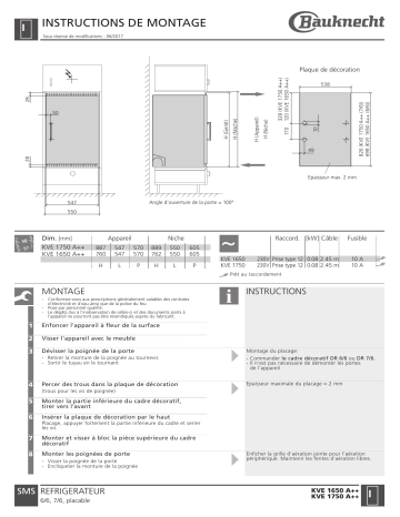 KVE 1650 A++ BR | KVE 1750 A++ SW LH | KVE 1750 A++ SW | Whirlpool KVE 1750 A++ LH Guide d'installation | Fixfr