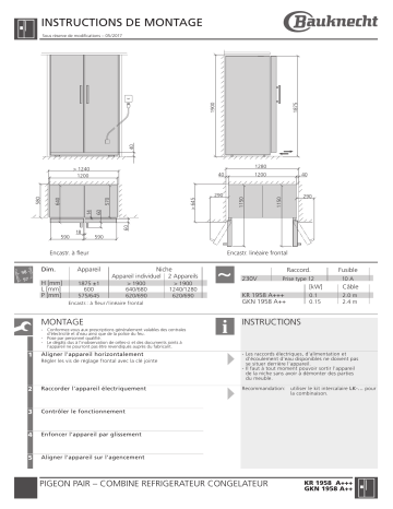 KR 1958 A+++ | Whirlpool GKN 1958 A++ Guide d'installation | Fixfr