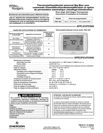 White Rodgers 1F95-1291 Manuel utilisateur | Fixfr