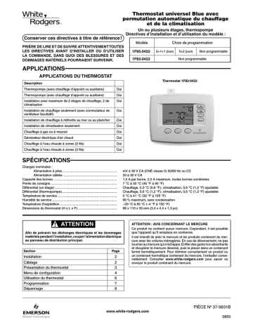 White Rodgers 1F85-0422 Manuel utilisateur | Fixfr