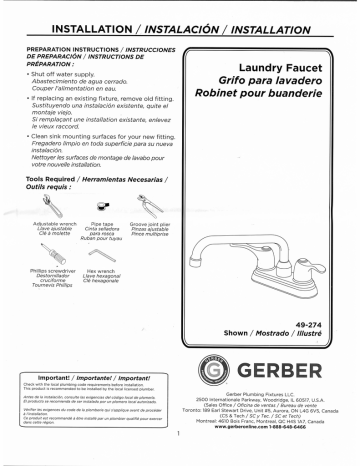 Gerber 49-244 Guide d'installation | Fixfr