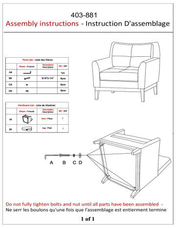 Worldwide Homefurnishings 403-881 Guide d'installation | Fixfr