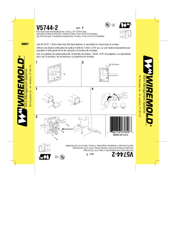 Guide d'installation | Legrand 500 & 700 Series Small Raceway 2-Gang Extra Deep Box - V5744-2 Manuel utilisateur | Fixfr