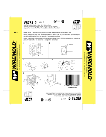 Guide d'installation | Legrand 500 & 700 Series Small Raceway Flush Type 2-Gang Extension Adapter - V5751-2 Manuel utilisateur | Fixfr