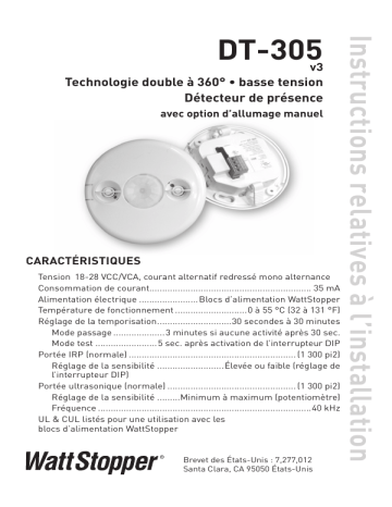 Guide d'installation | Legrand DT-305 v3 360 degree Dual Technology Occupancy Sensor (French) Manuel utilisateur | Fixfr
