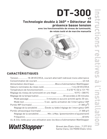 Guide d'installation | Legrand DT-300 v3 360 degree Dual Technology Occupancy Sensor (French) Manuel utilisateur | Fixfr