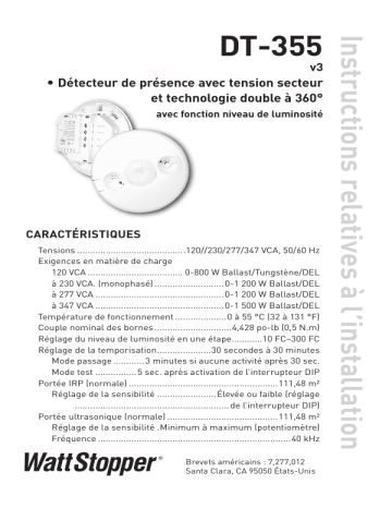 Guide d'installation | Legrand DT-355 Line Voltage 360° Dual Tech Sensor (French) - Version 3 Manuel utilisateur | Fixfr