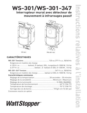 Guide d'installation | Legrand WS-301 and WS-301-347 Manuel utilisateur | Fixfr