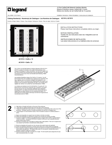 Guide d'installation | Legrand 12-Port Cat5e and Cat6 Network Interface Module - AC1014 / AC1015 Manuel utilisateur | Fixfr