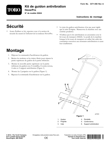 Guide d'installation | Toro Anti-Vibration Handlebar Kit, HoverPro Machine Walk Behind Mower Manuel utilisateur | Fixfr