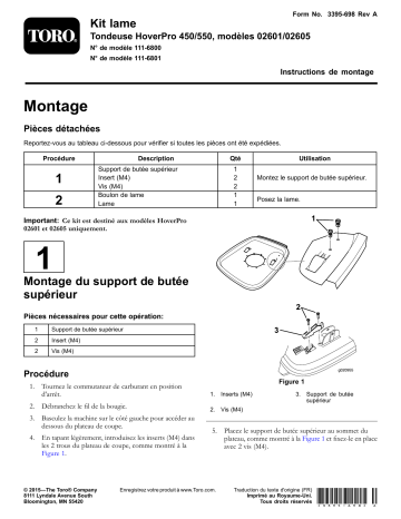 Guide d'installation | Toro Blade Kit, Model 02601 HoverPro 450 Machine Attachment Manuel utilisateur | Fixfr