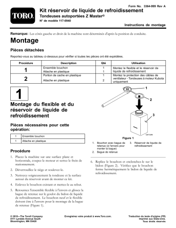 Guide d'installation | Toro Coolant Tank Kit, Z Master Riding Mowers Attachment Manuel utilisateur | Fixfr