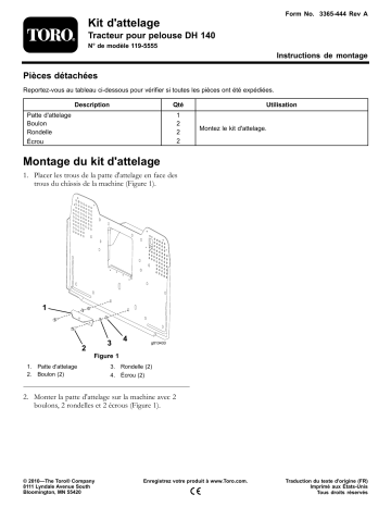 Guide d'installation | Toro Hitch Kit, DH 140 Lawn Tractor Attachment Manuel utilisateur | Fixfr