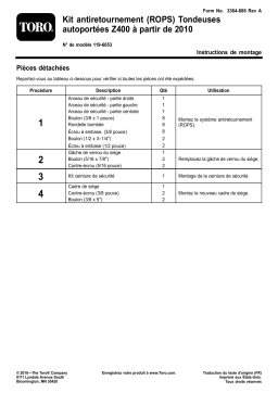 Toro Roll-Over Protection System Kit. 2010 and After Z400 Riding Mowers Attachment Manuel utilisateur
