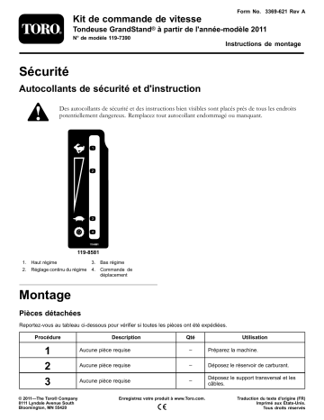 Guide d'installation | Toro Speed Control Kit, 2011 and After GrandStand Mower Walk Behind Mower Manuel utilisateur | Fixfr