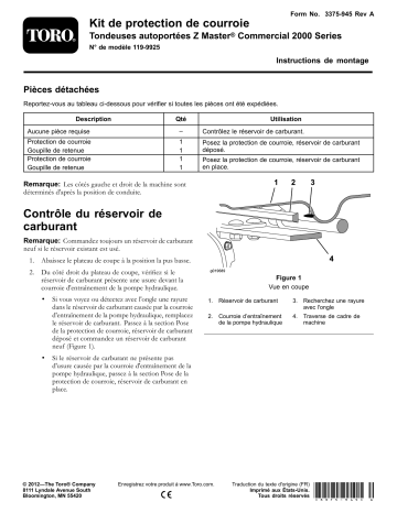 Guide d'installation | Toro Belt Guard Kit, Z Master Commercial 2000 Series Riding Mower Riding Product Manuel utilisateur | Fixfr