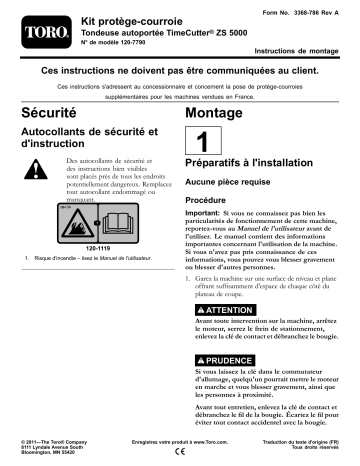 Guide d'installation | Toro Belt Guard Kit, TimeCutter ZS 5000 Riding Mower Riding Product Manuel utilisateur | Fixfr