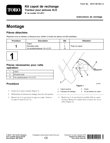 Guide d'installation | Toro Replacement Hood Kit, XLS Lawn Tractor Riding Product Manuel utilisateur | Fixfr