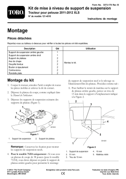 Toro Hanger Bracket Upgrade Kit, 2011-2012 XLS Lawn Tractor Riding Product Manuel utilisateur