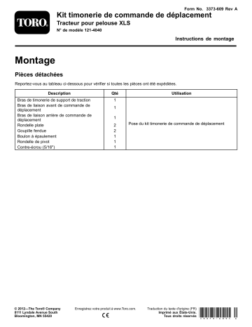 Guide d'installation | Toro Motion Control Link Kit, XLS Lawn Tractor Attachment Manuel utilisateur | Fixfr