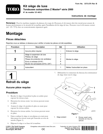 Guide d'installation | Toro Deluxe Seat Kit, Z Master 2000 Series Riding Mower Attachment Manuel utilisateur | Fixfr