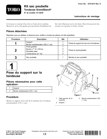 Guide d'installation | Toro Trash Bag Kit, GrandStand Mower Riding Product Manuel utilisateur | Fixfr