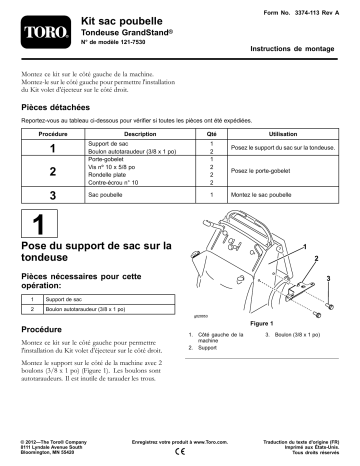 Guide d'installation | Toro Trash Bag Kit, GrandStand Mower Riding Product Manuel utilisateur | Fixfr