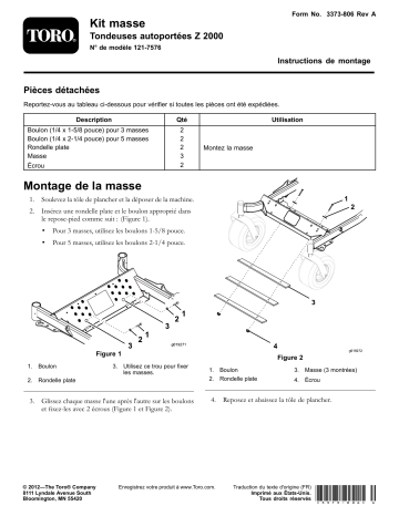 Guide d'installation | Toro Weight Kit, Z 2000 Series Riding Mower Attachment Manuel utilisateur | Fixfr