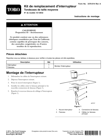 Guide d'installation | Toro Replacement Switch Kit, Mid-Size Mowers Attachment Manuel utilisateur | Fixfr