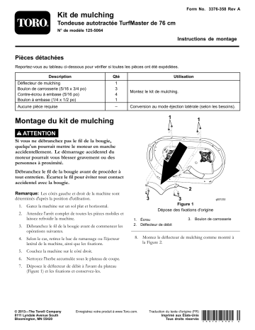 Guide d'installation | Toro Mulching Kit, 30in TurfMaster Walk-Behind Lawn Mower Walk Behind Mower Manuel utilisateur | Fixfr