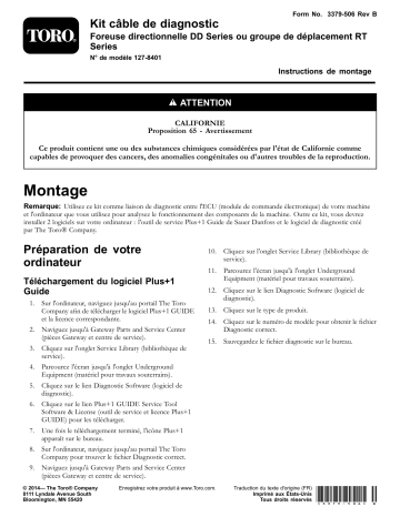 Guide d'installation | Toro Diagnostic Cable Kit, DD Series Directional Drill or RT Series Traction Unit Utility Equipment Manuel utilisateur | Fixfr