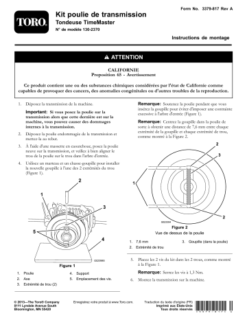 Guide d'installation | Toro Transmission Pulley Kit, TimeMaster Lawn Mower Walk Behind Mower Manuel utilisateur | Fixfr