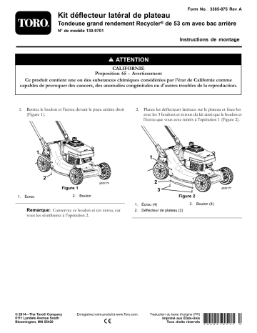 Guide d'installation | Toro Deck Side Guard Kit, 21in or 53cm Heavy-Duty Recycler/Rear Bagger Lawn Mower Walk Behind Mower Manuel utilisateur | Fixfr