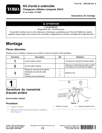 Guide d'installation | Toro Solenoid Shutoff Kit, 320-D Compact Utility Loader Manuel utilisateur | Fixfr