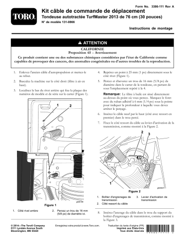 Guide d'installation | Toro Traction Cable Kit, 2013 30in TurfMaster Walk-Behind Lawn Mower Walk Behind Mower Manuel utilisateur | Fixfr