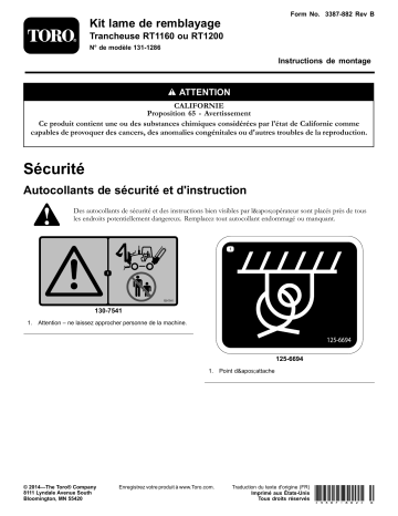 Guide d'installation | Toro Backfill Blade Kit, RT1160 or RT1200 Trencher Manuel utilisateur | Fixfr